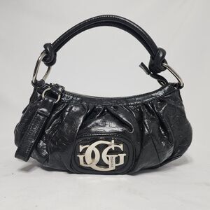 Guess Y2K Black Vegan Leather GGG Logo Embossed Mini Shoulder Hobo Bag Purse VTG